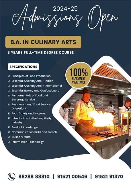 Admissions Open for B.A. in Culinary Arts (A.Y.2024-25)