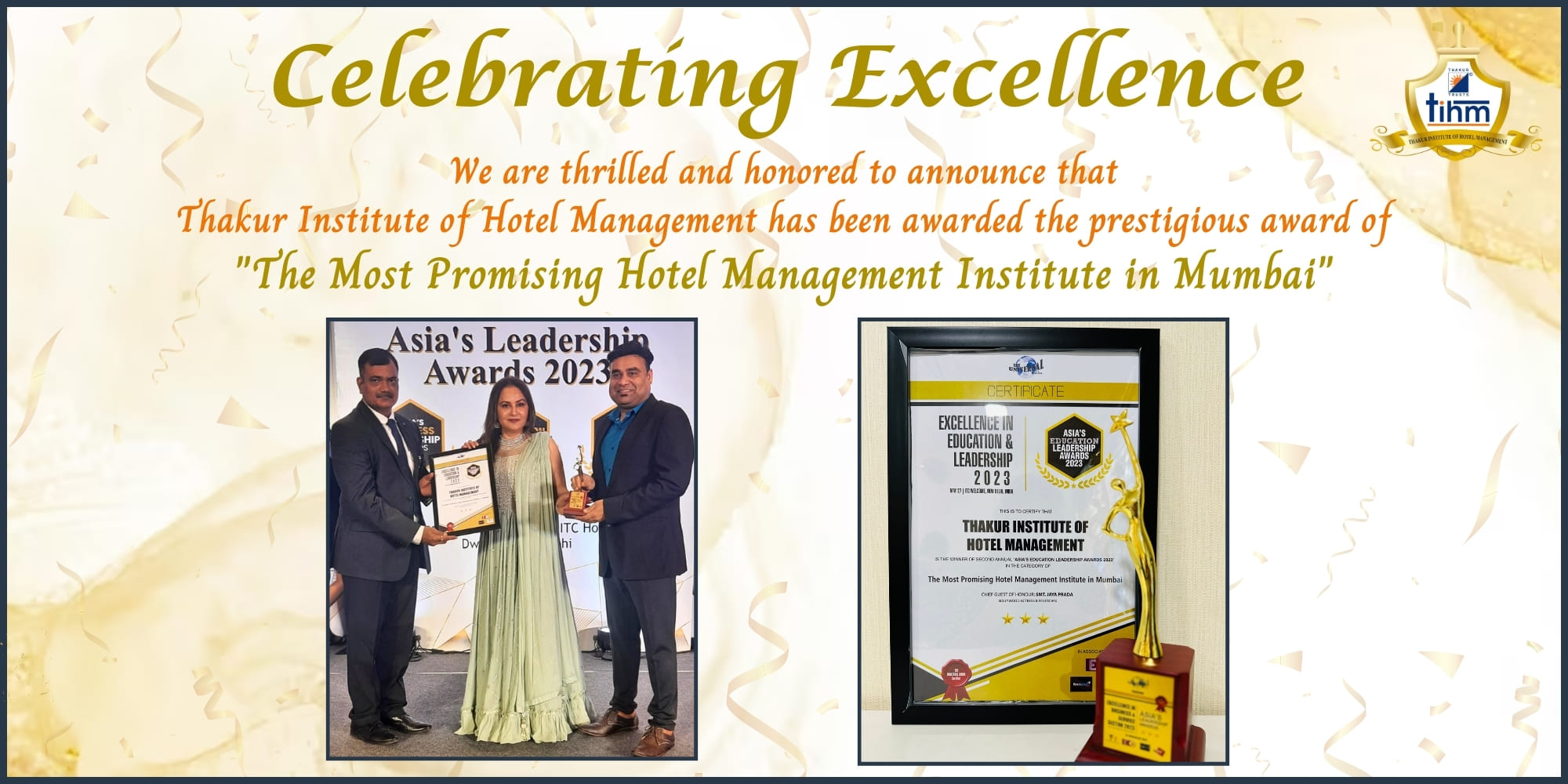 Thakur Institute of Hotel Management Best Institute in Mumbai Award